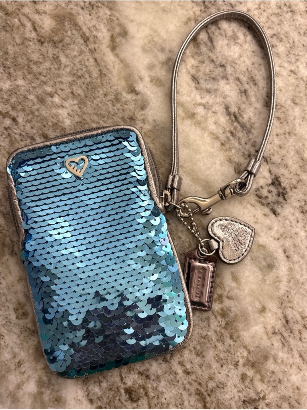 Coach Poppy Sequined Blue Wristlet